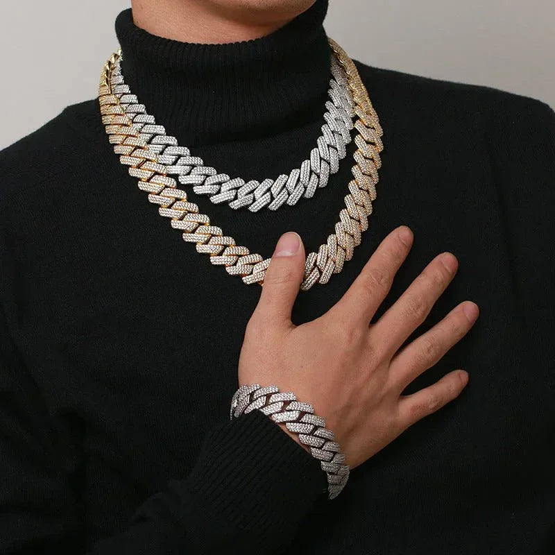 20mm Triple-Row Moissanite Cuban Link Chain – S925 Sterling Silver Iced-Out -Cut Hip Hop Men’s Necklace - CaratixJewelry