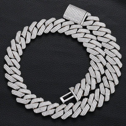 20mm Triple-Row Moissanite Cuban Link Chain – S925 Sterling Silver Iced-Out -Cut Hip Hop Men’s Necklace - CaratixJewelry