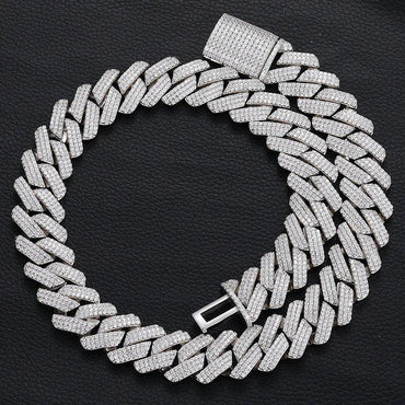 20mm Triple-Row Moissanite Cuban Link Chain – S925 Sterling Silver Iced-Out -Cut Hip Hop Men’s Necklace - CaratixJewelry