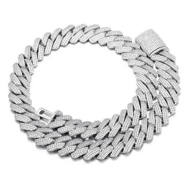 20mm Triple-Row Moissanite Cuban Link Chain – S925 Sterling Silver Iced-Out -Cut Hip Hop Men’s Necklace - CaratixJewelry
