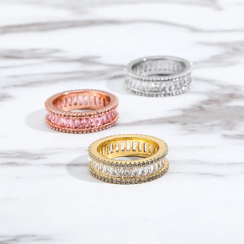 Iced Out Square Micro-Pave Zirconia Ring | Unisex 18K Gold | Caratix