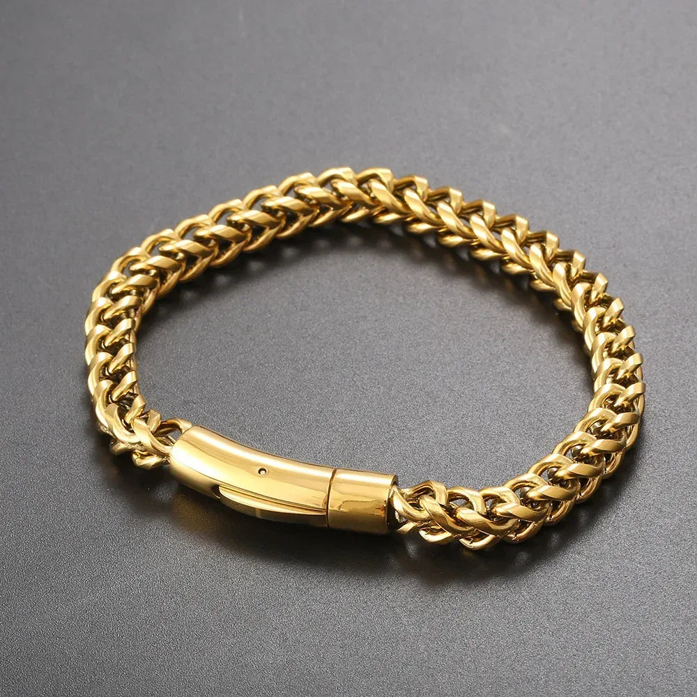Custom 6mm Stainless Steel Two-sided Bracelet Gold Chain Style for Rapper | Caratix - CaratixJewelry