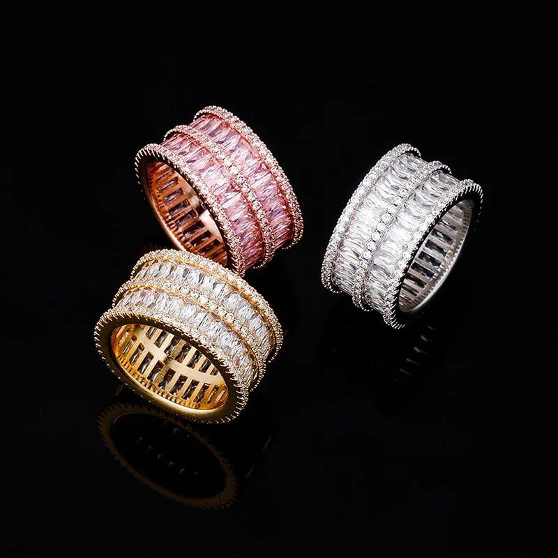 Double Row Iced Out Ring | 18K Real Gold Plated Bling Band | Caratix