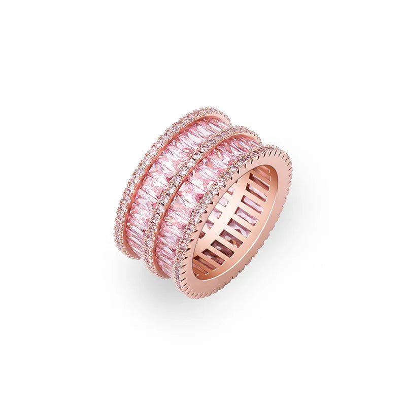 Double Row Iced Out Ring | 18K Real Gold Plated Bling Band | Caratix