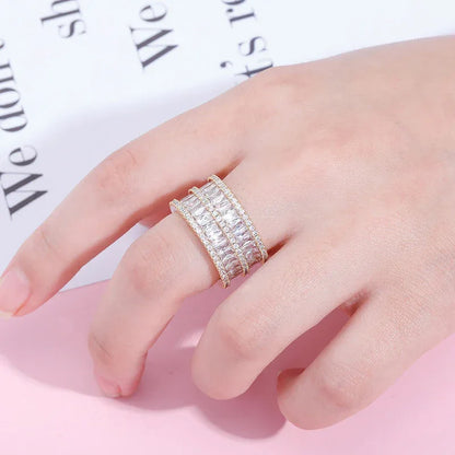 Double Row Iced Out Ring | 18K Real Gold Plated Bling Band | Caratix