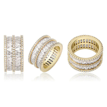 Double Row Iced Out Ring | 18K Real Gold Plated Bling Band | Caratix