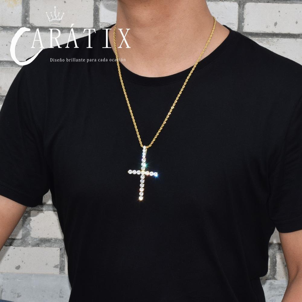 CARÁTIX Bubble Letter Zircon Cross Pendant Necklace – Golden Copper Hip Hop Jewelry for Men & Women