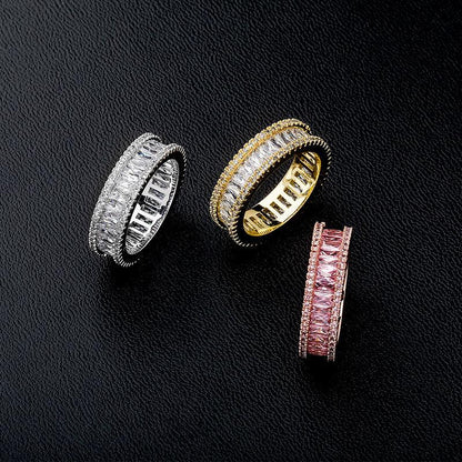 Iced Out Square Micro-Pave Zirconia Ring | Unisex 18K Gold | Caratix