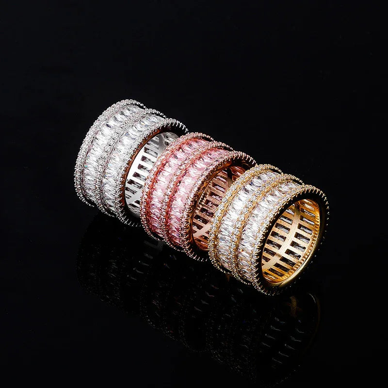 Double Row Iced Out Ring | 18K Real Gold Plated Bling Band | Caratix