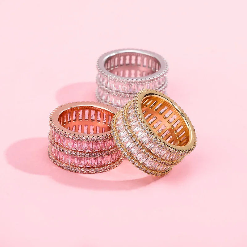 Double Row Iced Out Ring | 18K Real Gold Plated Bling Band | Caratix