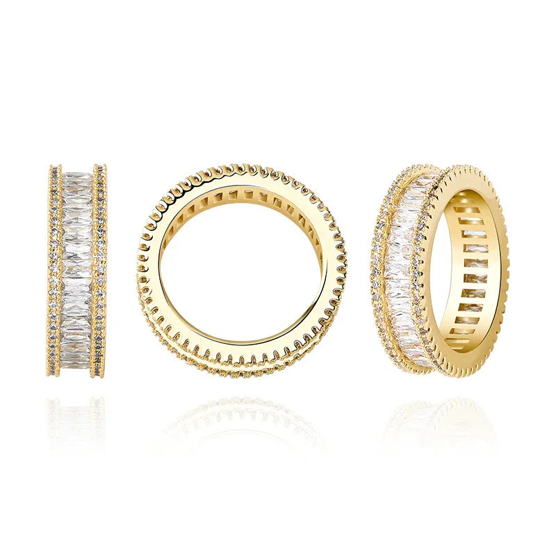 Iced Out Square Micro-Pave Zirconia Ring | Unisex 18K Gold | Caratix
