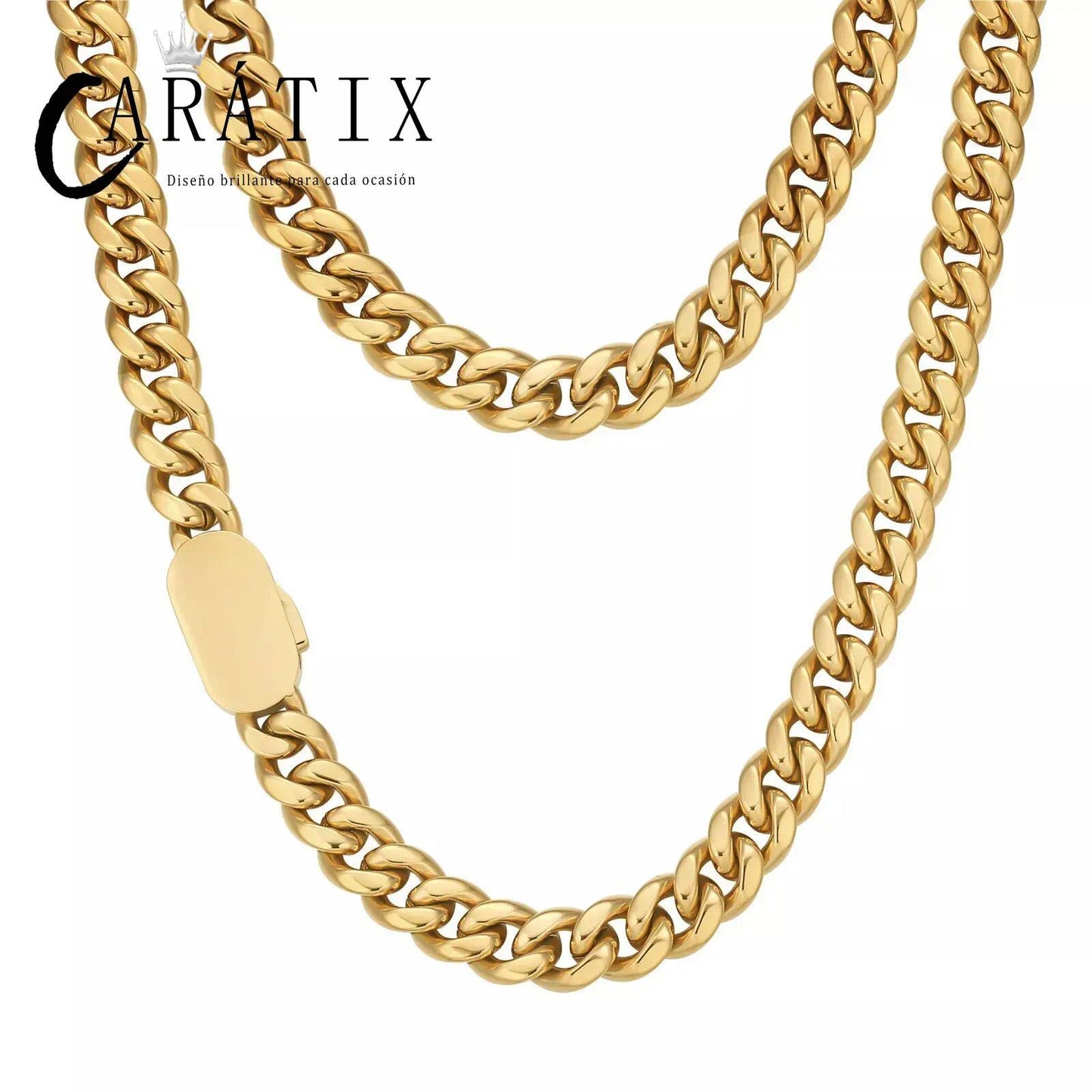 CARÁTIX - Man Chain Custom Logo Necklace 316L Stainless Steel Miami Curb Cuban Link Chain Golden Necklace Fashion Jewelry Gift Valentine's Day Gift for Men & Girls & Boys Mothers' Day Gift #Springtok