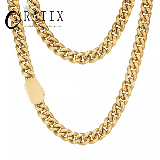 CARÁTIX - Man Chain Custom Logo Necklace 316L Stainless Steel Miami Curb Cuban Link Chain Golden Necklace Fashion Jewelry Gift Valentine's Day Gift for Men & Girls & Boys Mothers' Day Gift #Springtok