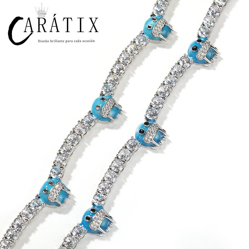 CARÁTIX - 5mm Hip Hop Bing Iced Out 1 Row CZ Stone Ice Face Tennis Link Chain Chokers Necklaces for Men Women Unisex Rapper Jewelry Valentine's Day Gift for Men & Girls & Boys Mothers' Day Gift #Springtok