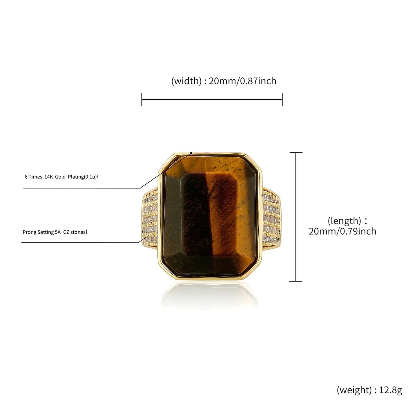 Natural Tiger's Eye Men's Ring | Solid Vintage Signet Band | Caratix