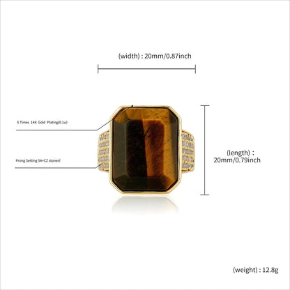 Natural Tiger's Eye Men's Ring | Solid Vintage Signet Band | Caratix