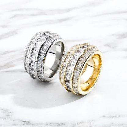 Men's Triple Row Baguette Ring | Iced Out 3-Row T-Stone Band | Caratix