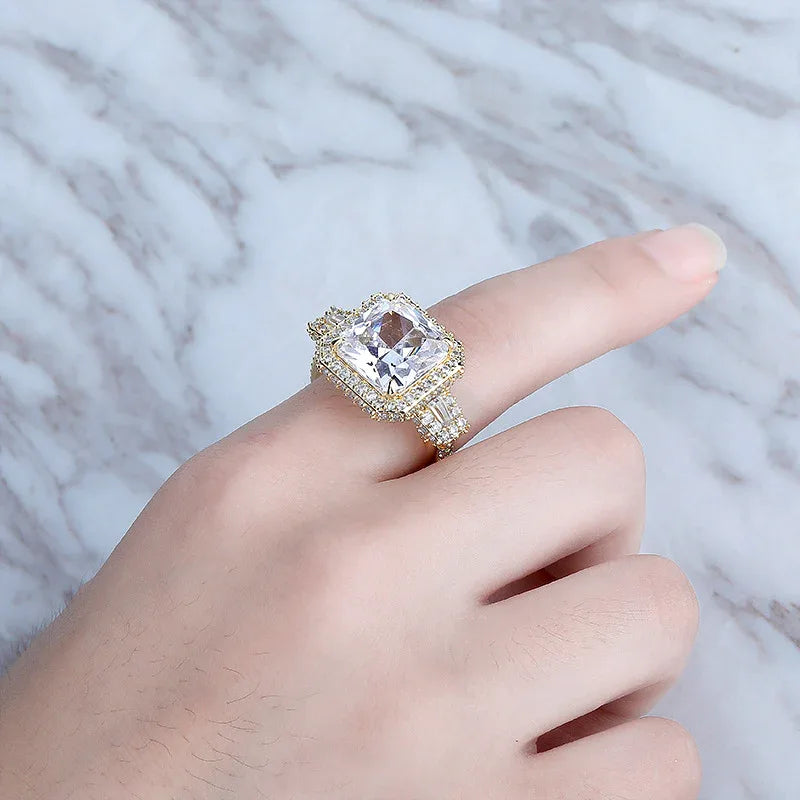 Big Square Gemstone Hip Hop Ring | Real 18K Gold Plated Band | Caratix