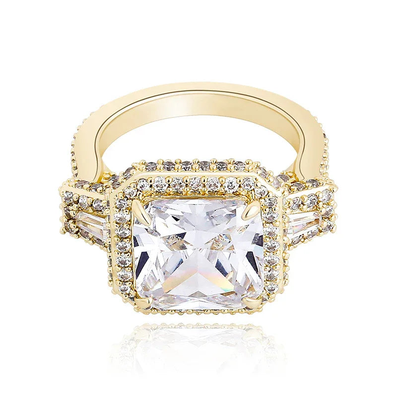 Big Square Gemstone Hip Hop Ring | Real 18K Gold Plated Band | Caratix