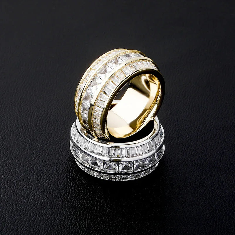 Men's Triple Row Baguette Ring | Iced Out 3-Row T-Stone Band | Caratix