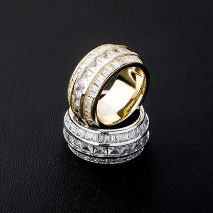 Men's Triple Row Baguette Ring | Iced Out 3-Row T-Stone Band | Caratix