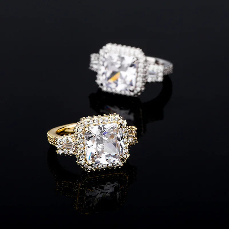 Big Square Gemstone Hip Hop Ring | Real 18K Gold Plated Band | Caratix