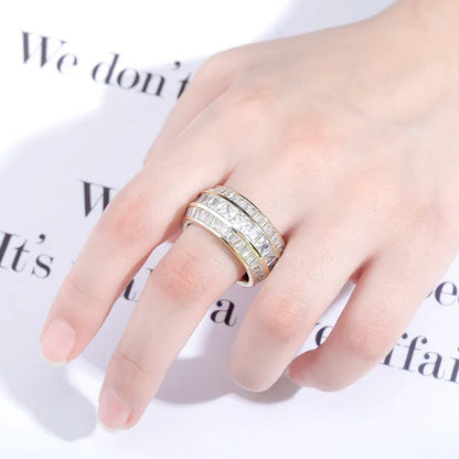 Men's Triple Row Baguette Ring | Iced Out 3-Row T-Stone Band | Caratix