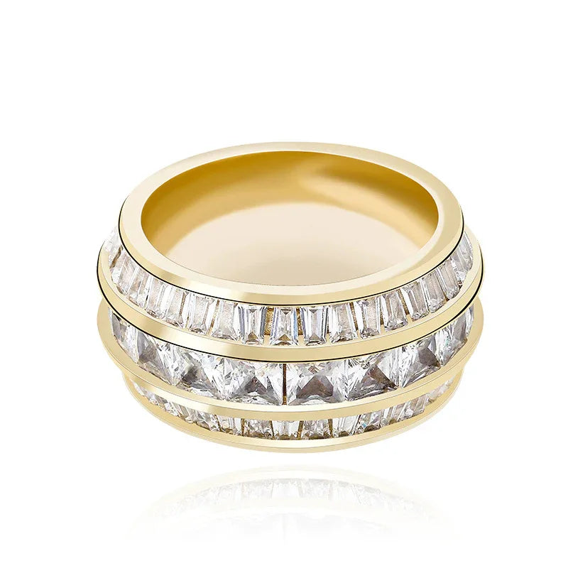 Men's Triple Row Baguette Ring | Iced Out 3-Row T-Stone Band | Caratix