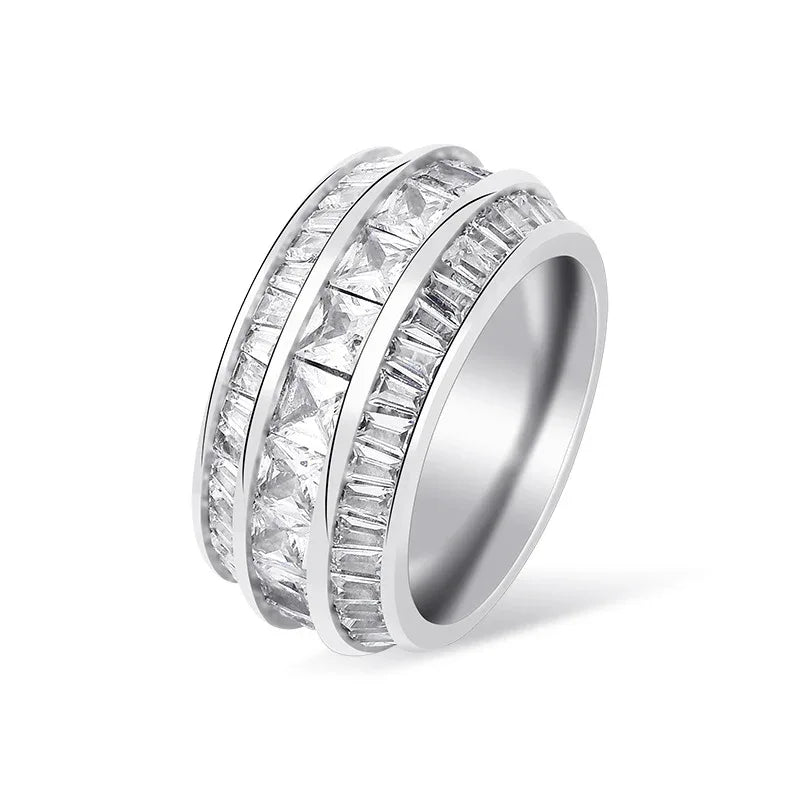 Men's Triple Row Baguette Ring | Iced Out 3-Row T-Stone Band | Caratix