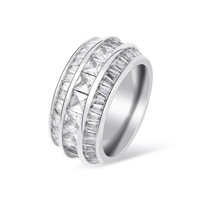 Men's Triple Row Baguette Ring | Iced Out 3-Row T-Stone Band | Caratix