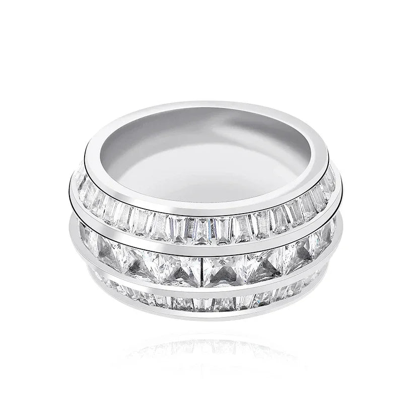 Men's Triple Row Baguette Ring | Iced Out 3-Row T-Stone Band | Caratix