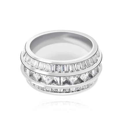 Men's Triple Row Baguette Ring | Iced Out 3-Row T-Stone Band | Caratix