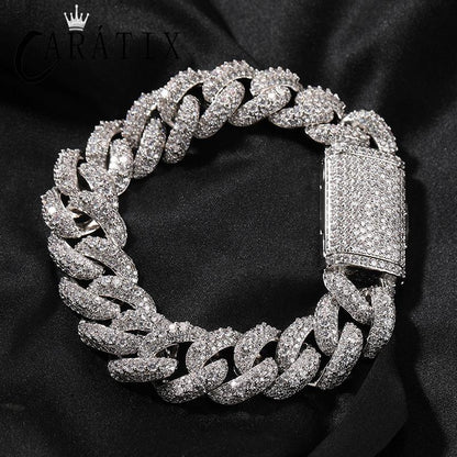 CARÁTIX 18mm Cuban Chain Set | 5A+ CZ Iced Out Hip Hop Necklace & Bracelet for Men