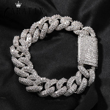 CARÁTIX - Hip Hop 5A+ CZ Stone Paved Bling Iced Out 18mm Solid Round Cuban Miami Link Chain Bracelets Necklaces for Men Rapper Jewelry Valentine's Day Gift for Men & Girls & Boys Mothers' Day Gift #Springtok