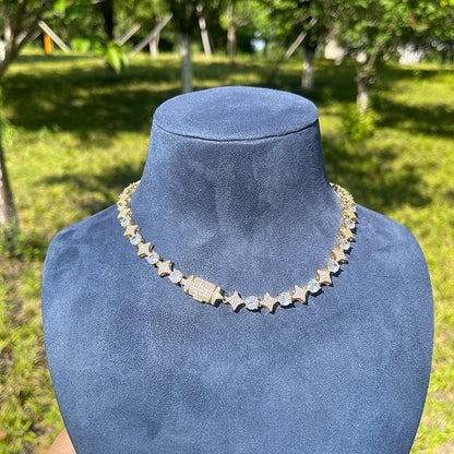 CARÁTIX Star & Round Tennis Chain | 5A+ CZ Iced Out Hip Hop Necklace for Men (Rose Gold Silver)