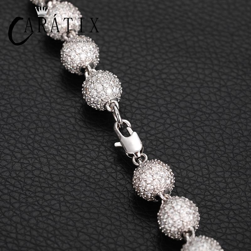 CARÁTIX 10mm Beads Link Chain Necklace – Full CZ Iced Out Hip Hop Bling Jewelry for Men & Women | Rapper Choker Gift