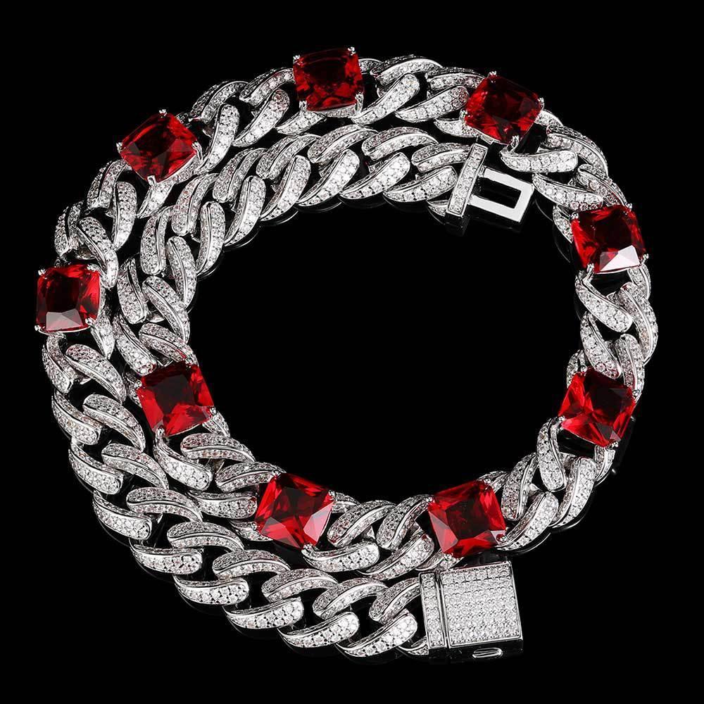 12mm Colorful Stone Cuban Chain Micro Pave Zircon Hip Hop Necklace - CaratixJewelry