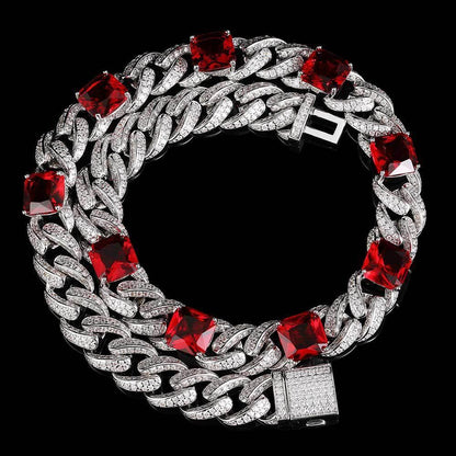 12mm Colorful Stone Cuban Chain Micro Pave Zircon Hip Hop Necklace - CaratixJewelry