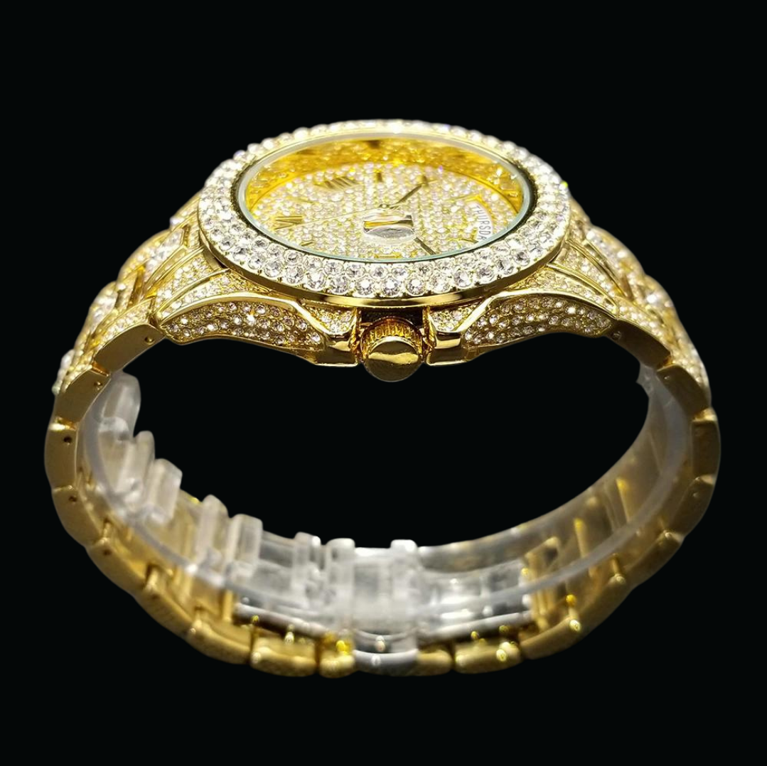 Day Date Roman Numerals VVS Iced Out Diamond Watch – Luxury Hip Hop Style