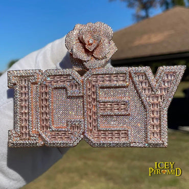 Rising Rose Edition Iced Out Personalized Custom Name Necklace Pendant with Rose Flower Bail - Luxury Jewelry - CaratixJewelry