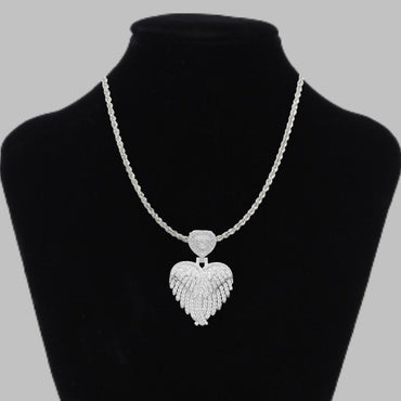 Angel Wings Heart Tennis Iced Out Diamond Pendant Necklace – Custom Hip Hop Jewelry for Women