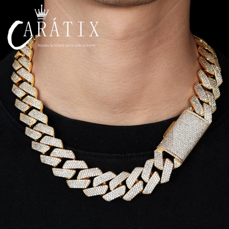 CARÁTIX – 22mm 4-Row Rhombus Cuban Link Chain Necklace | Iced Out CZ Hip Hop Jewelry for Men & Women
