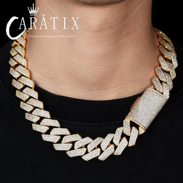 CARÁTIX – 22mm 4-Row Rhombus Cuban Link Chain Necklace | Iced Out CZ Hip Hop Jewelry for Men & Women - CaratixJewelry
