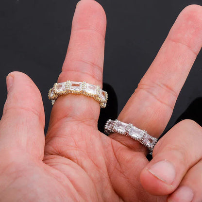 Baguette Halo Hip Hop Ring | Iced Out Micro-Pave Band | Caratix