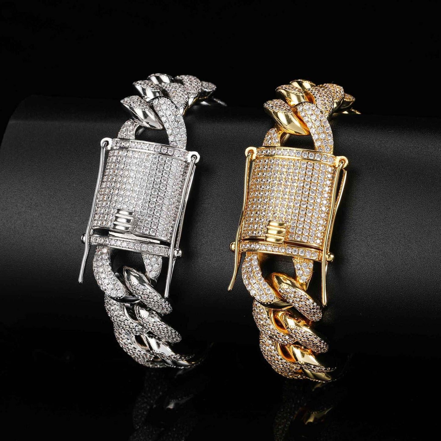 Custom 15mm Triple-Row Iced Out Bracelet Gold Chain Style - CaratixJewelry