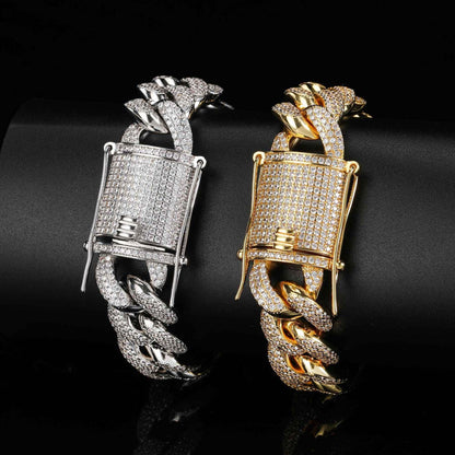 Custom 15mm Triple-Row Iced Out Bracelet Gold Chain Style - CaratixJewelry