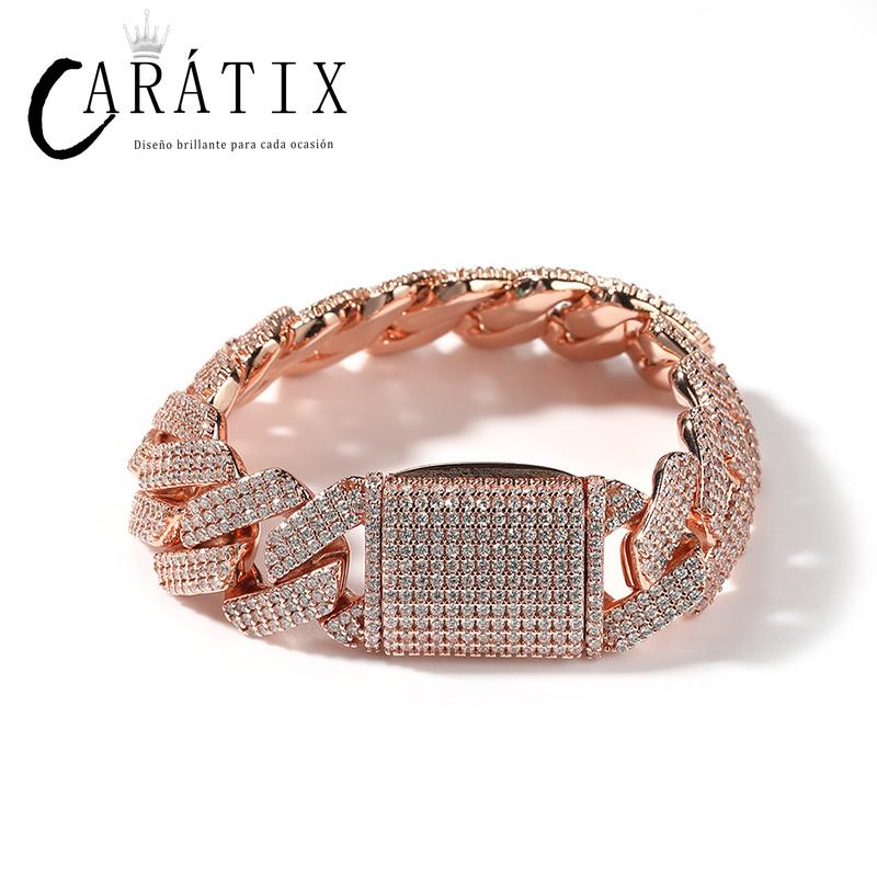 CARÁTIX 20mm 3-Row Square Cuban Link Chain Necklace – CZ Iced Out Heavy Hip Hop Bling Jewelry for Men | Rapper Gift