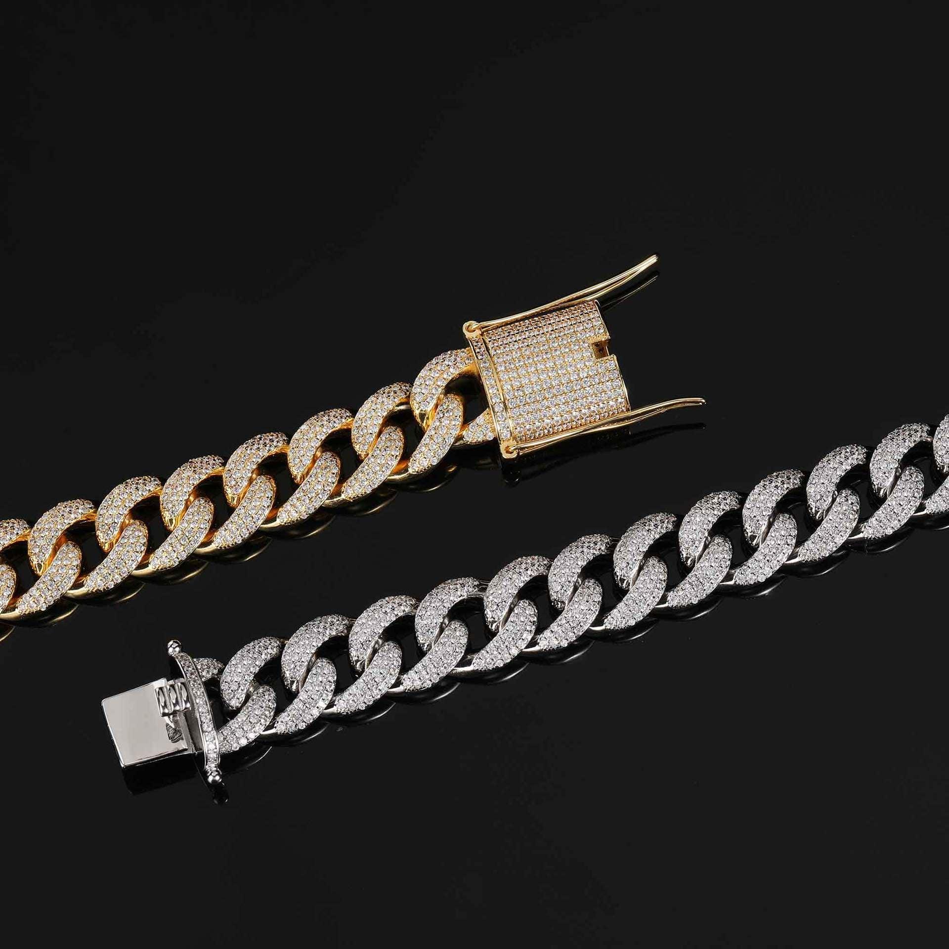 Custom 15mm Triple-Row Iced Out Bracelet Gold Chain Style - CaratixJewelry