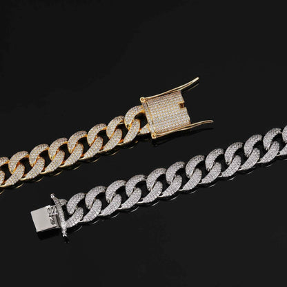 Custom 15mm Triple-Row Iced Out Bracelet Gold Chain Style - CaratixJewelry