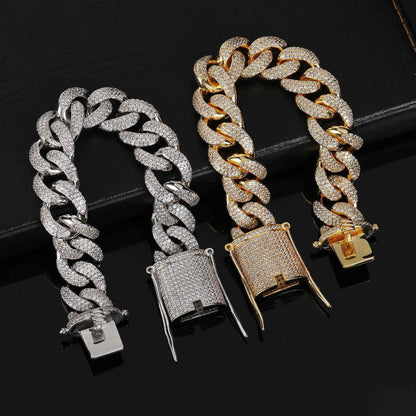 Custom 15mm Triple-Row Iced Out Bracelet Gold Chain Style - CaratixJewelry